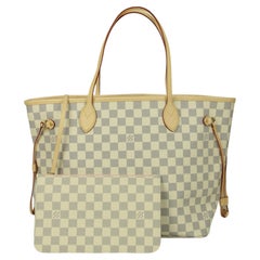Used Louis Vuitton Damier Azur Neverfull MM Tote Bag