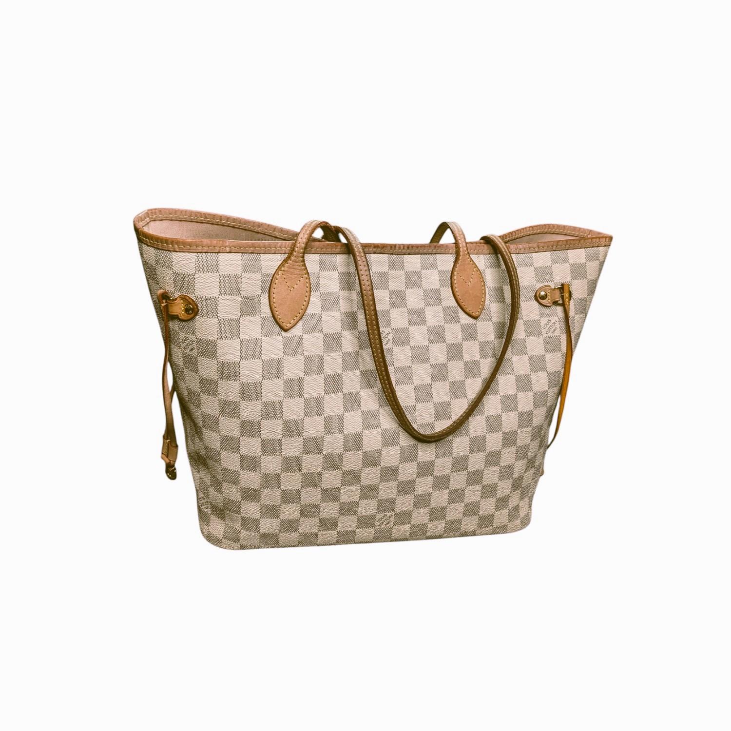 Beige Louis Vuitton Damier Azur Neverfull MM Tote Rose Ballerine For Sale