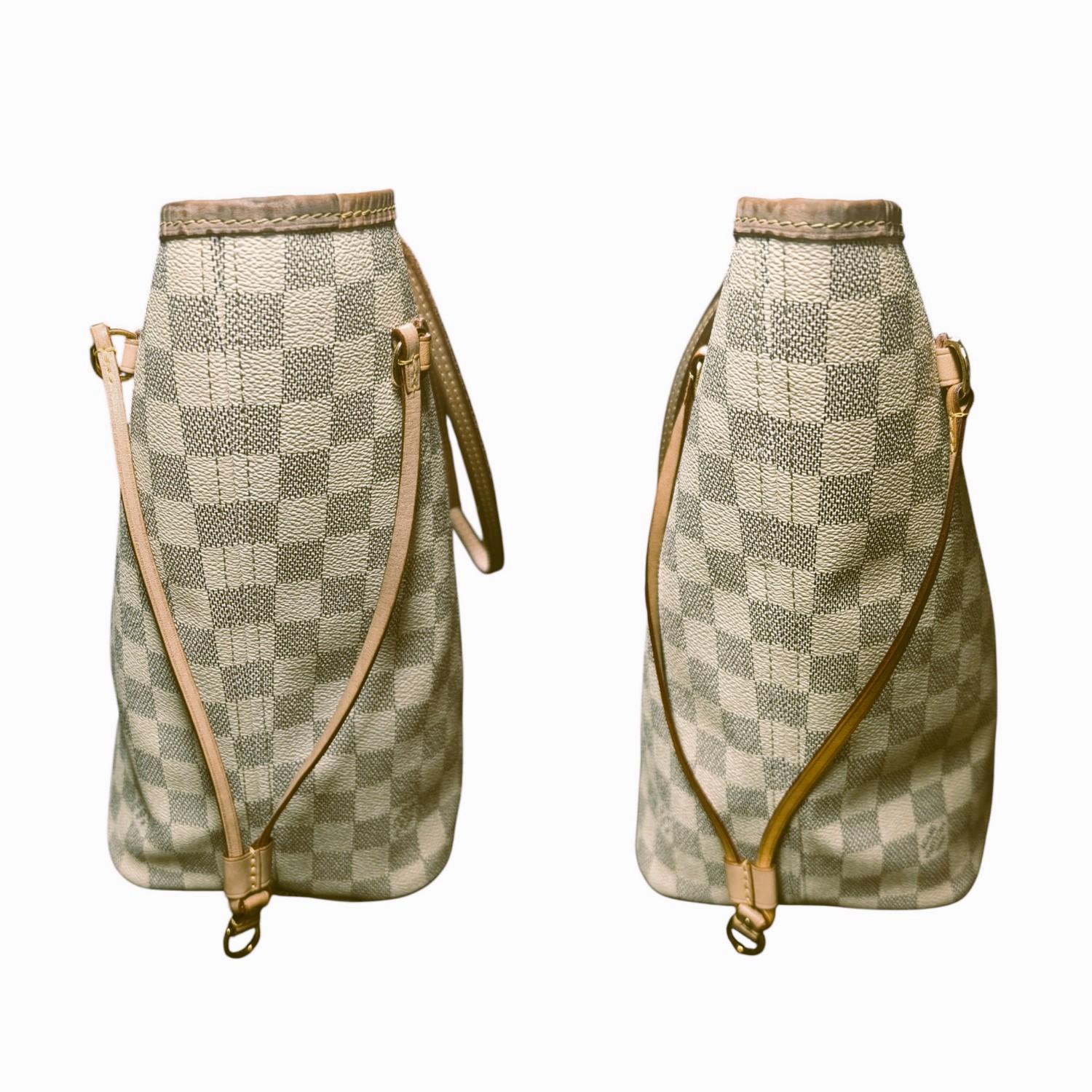 Louis Vuitton Damier Azur Neverfull MM Tote Rose Ballerine In Good Condition For Sale In Scottsdale, AZ