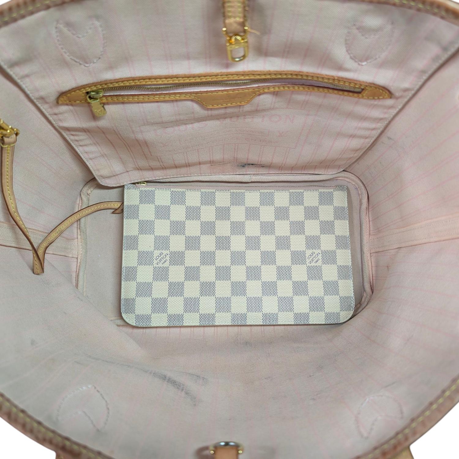 Louis Vuitton Damier Azur Neverfull MM Tote Rose Ballerine For Sale 2