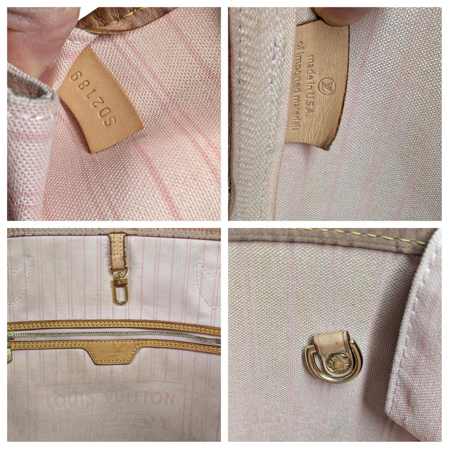 Louis Vuitton Damier Azur Neverfull MM Tote Rose Ballerine For Sale 4