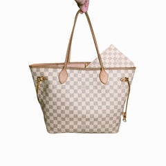 Louis Vuitton Damier Azur Neverfull MM Tote Rose Ballerine