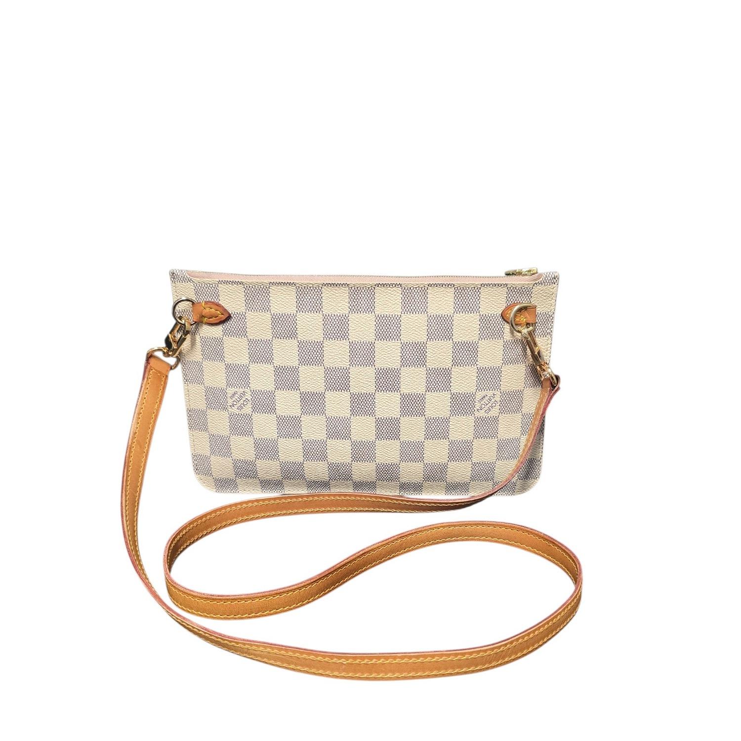 Beige Louis Vuitton Damier Azur Neverfull Pochette Crossbody en vente