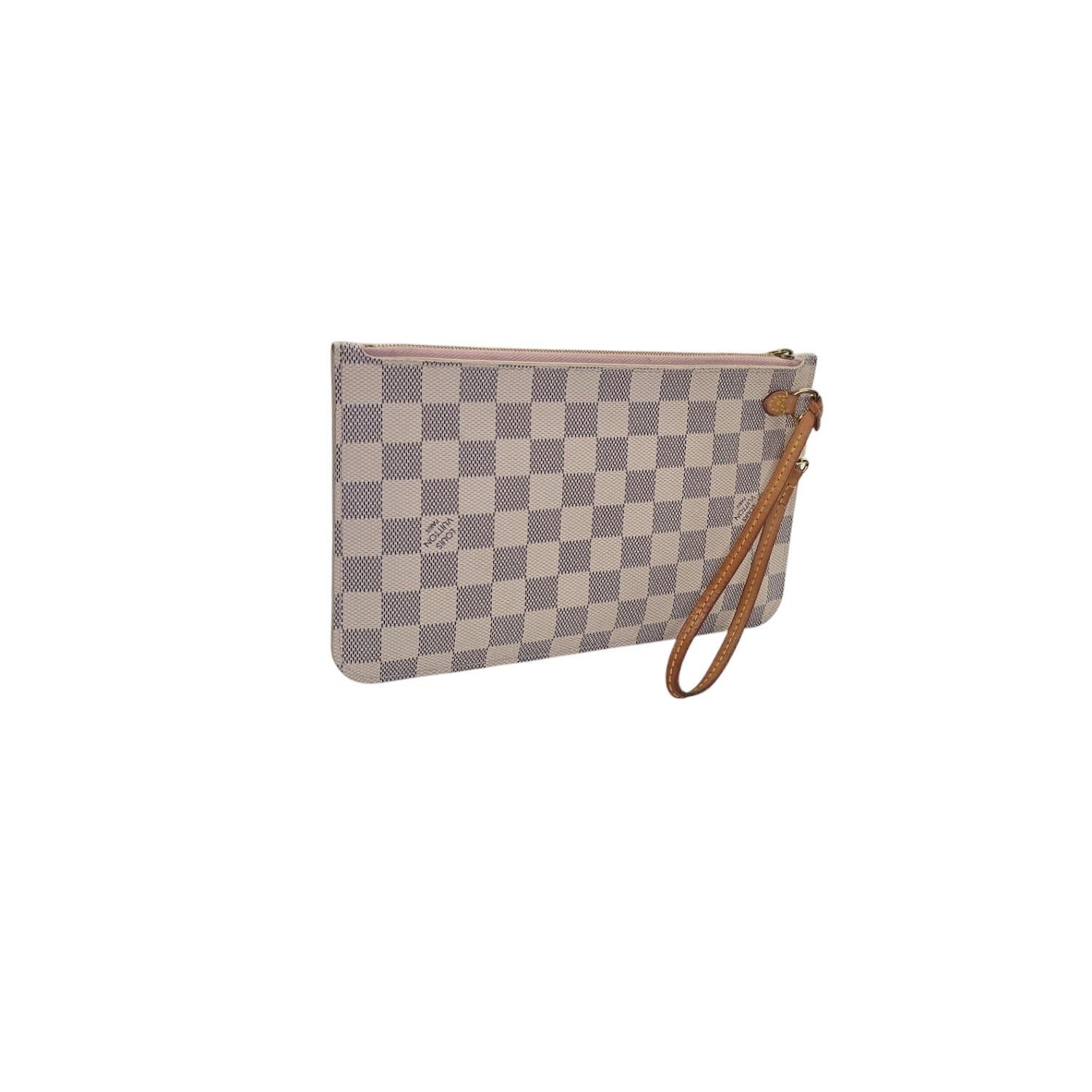 Gray Louis Vuitton Damier Azur Pochette Wristlet Rose Ballerine For Sale