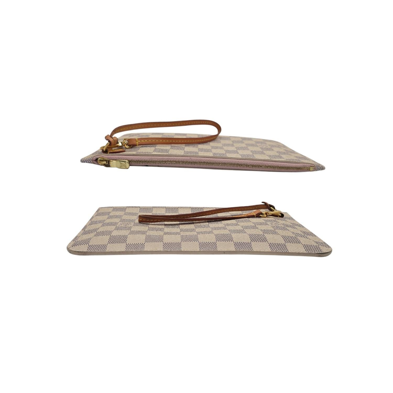 Louis Vuitton Damier Azur Pochette Wristlet Rose Ballerine For Sale 1