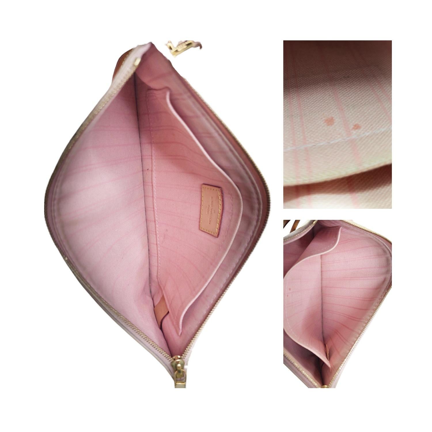 Louis Vuitton Damier Azur Pochette Wristlet Rose Ballerine For Sale 2