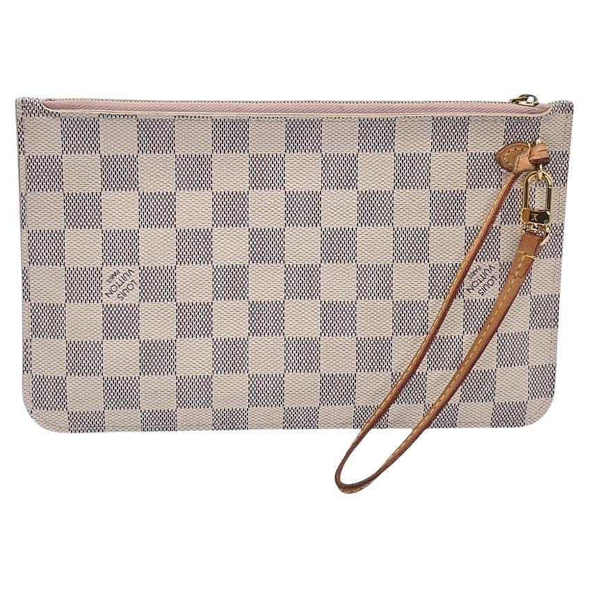 Louis Vuitton Damier Azur Pochette Wristlet Rose Ballerine For Sale