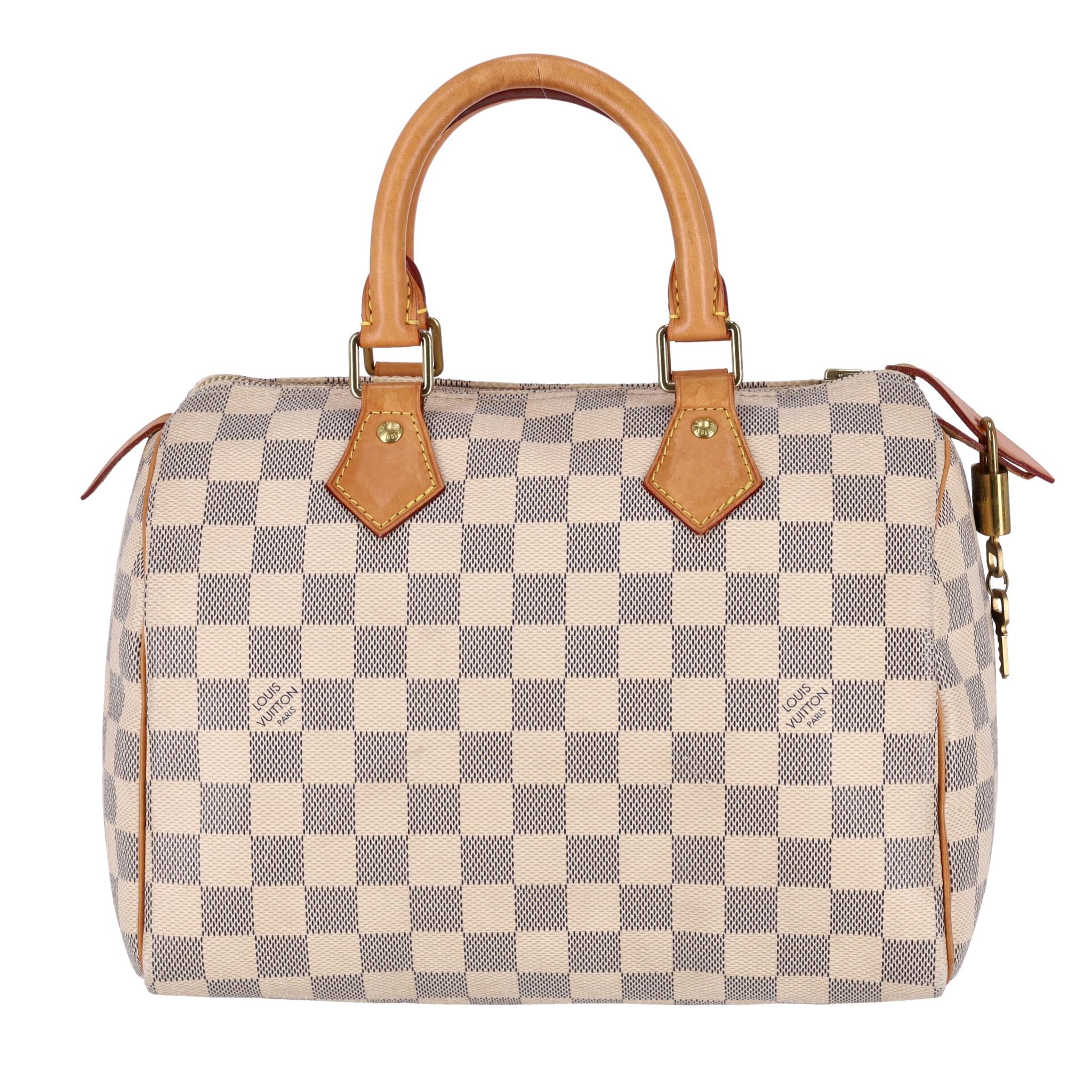 Beige Louis Vuitton Damier Azur Speedy 25 Handbag