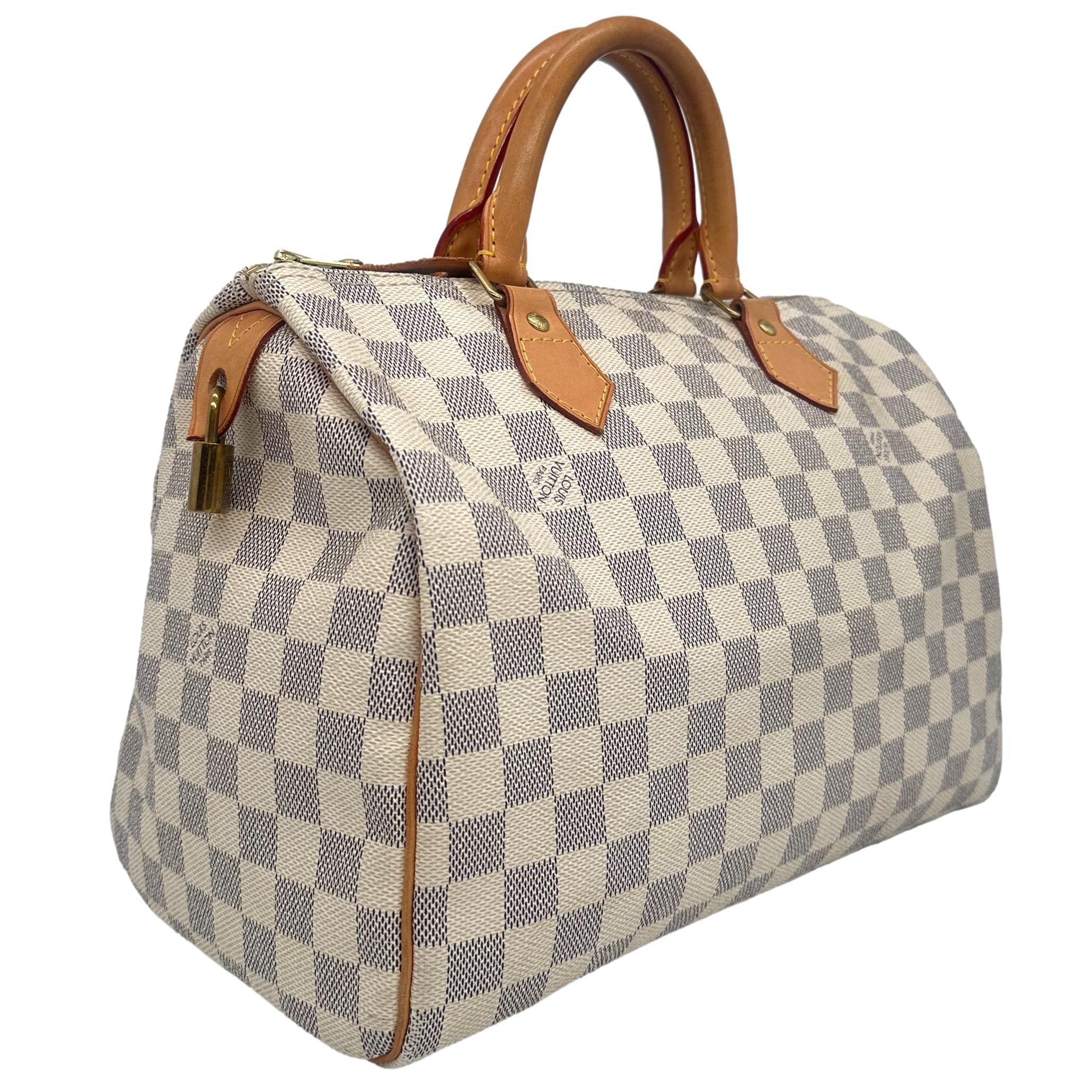 Louis Vuitton Damier Azur Speedy 30 Top Handle Bag, France 2010. In Good Condition For Sale In Banner Elk, NC