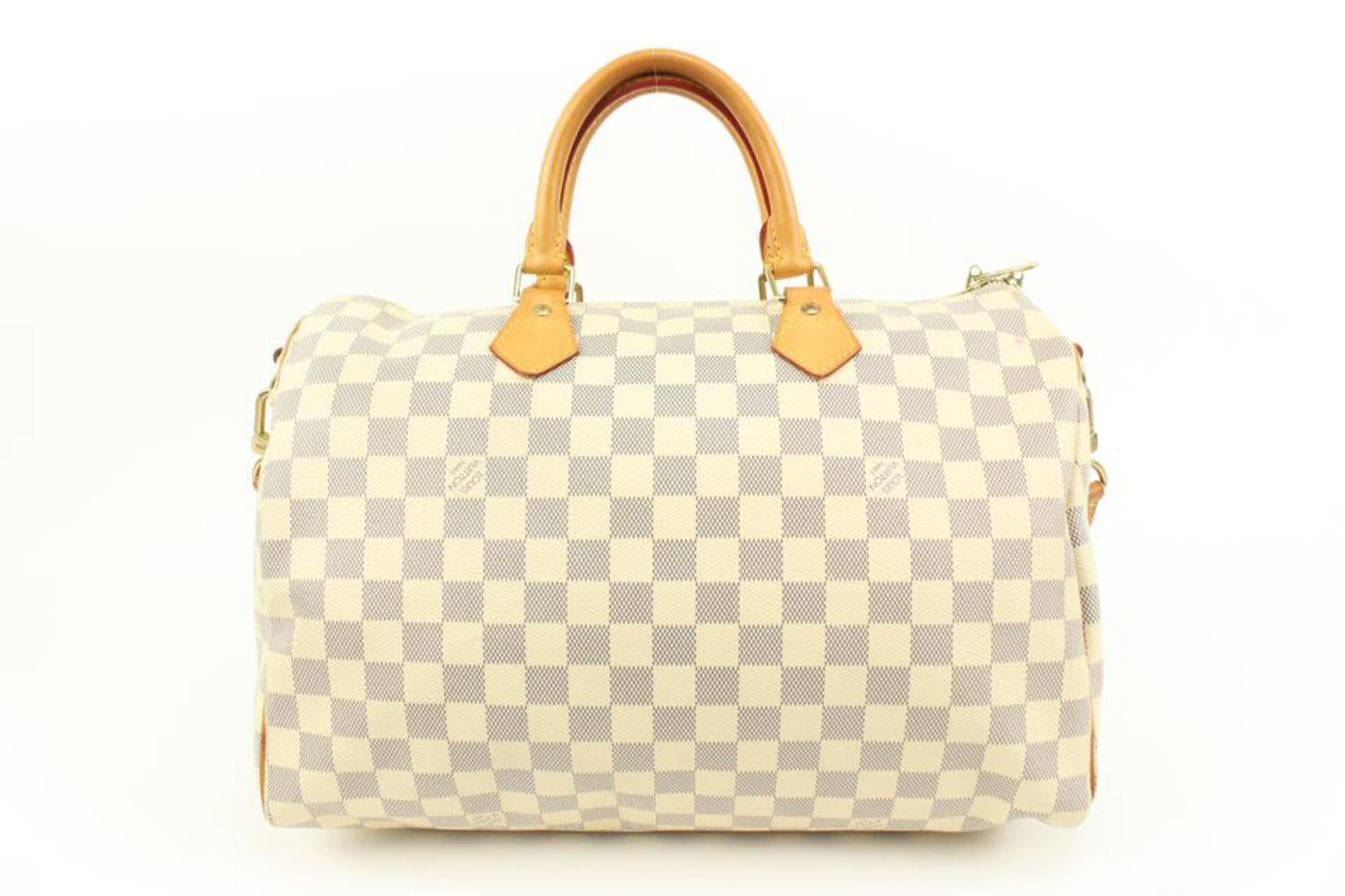 Louis Vuitton Damier Azur Speedy Bandouliere 35 Boston with Strap 10lk323s In Good Condition For Sale In Dix hills, NY