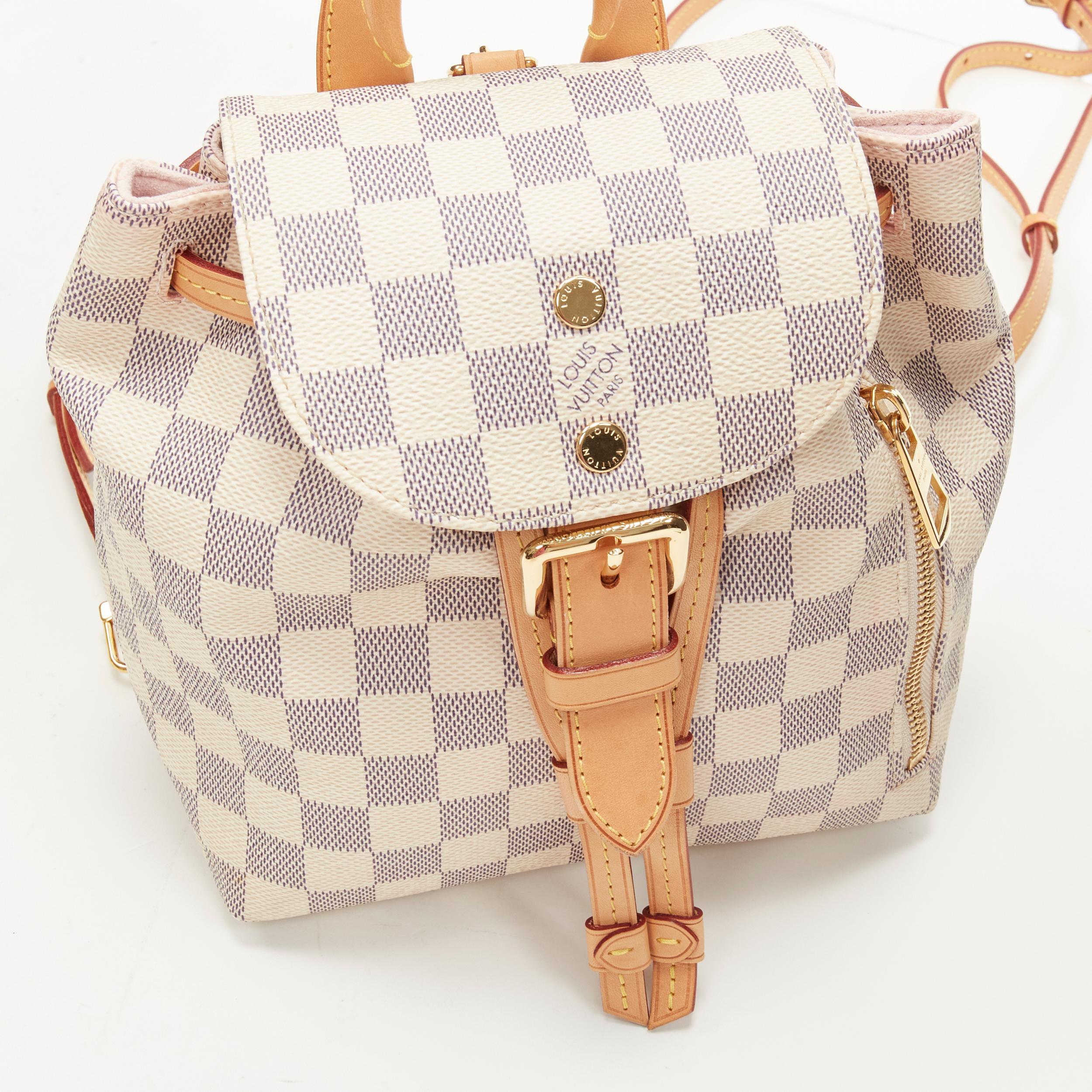 LOUIS VUITTON Damier Azur Sperone BB white checked backpack In Good Condition In Hong Kong, NT