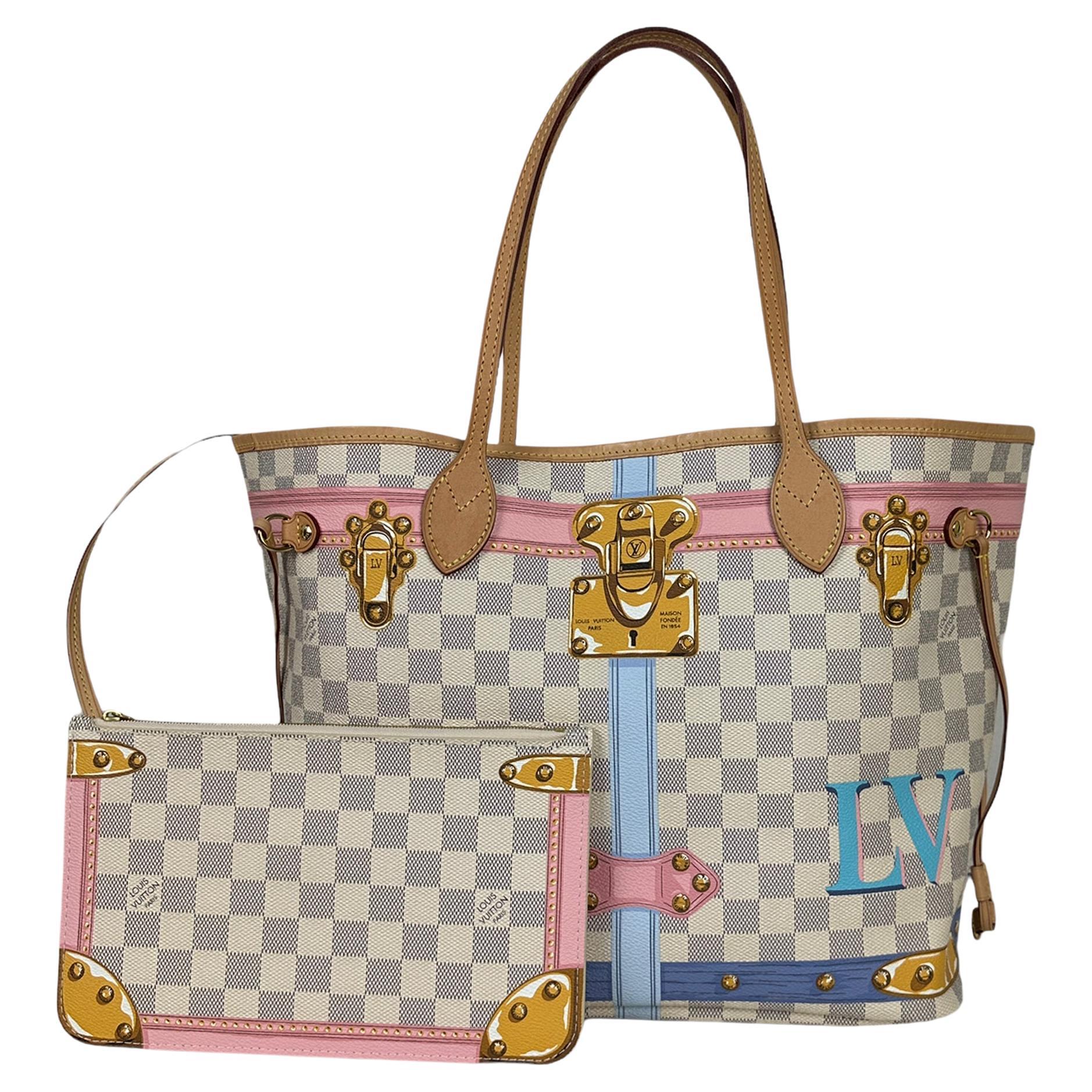Louis Vuitton Damier Azur Summer Trunks Neverfull MM Tote Bag For Sale