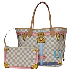 Used Louis Vuitton Damier Azur Summer Trunks Neverfull MM Tote Bag