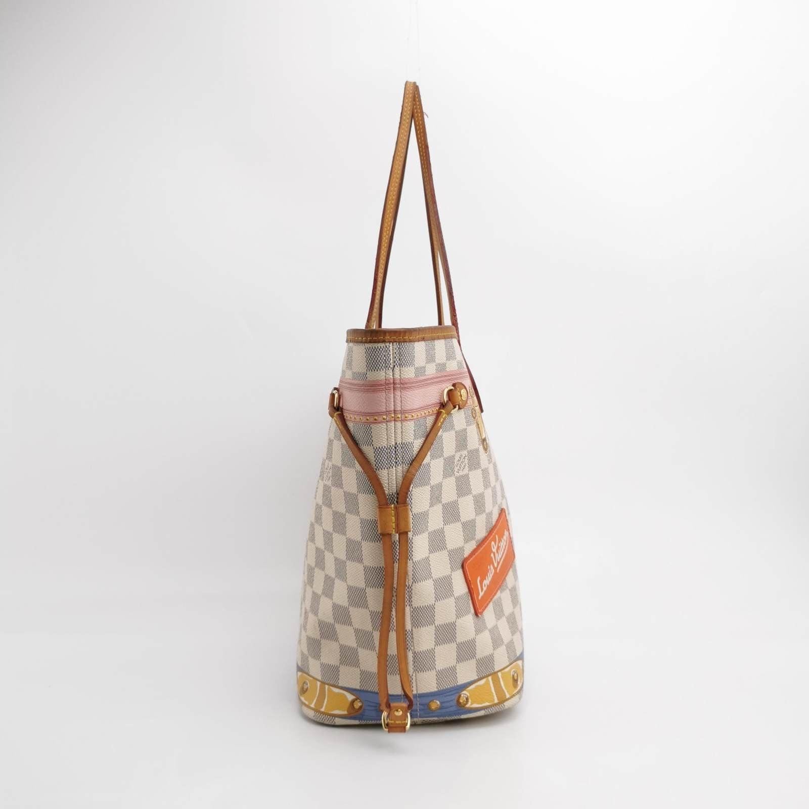 Louis Vuitton Damier Azur Bañador Neverfull MM Blanco en Bastante bueno Estado en AUBERVILLIERS, FR