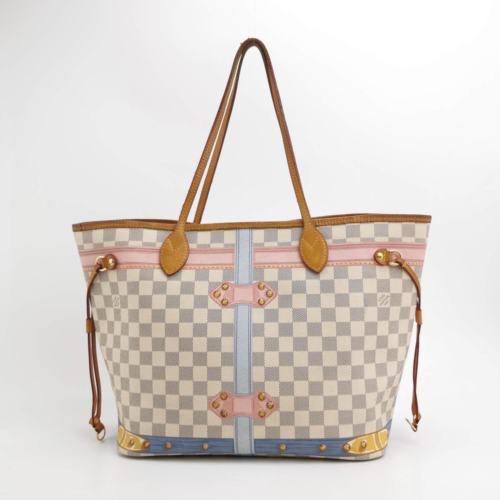 De las mujeres Louis Vuitton Damier Azur Bañador Neverfull MM Blanco