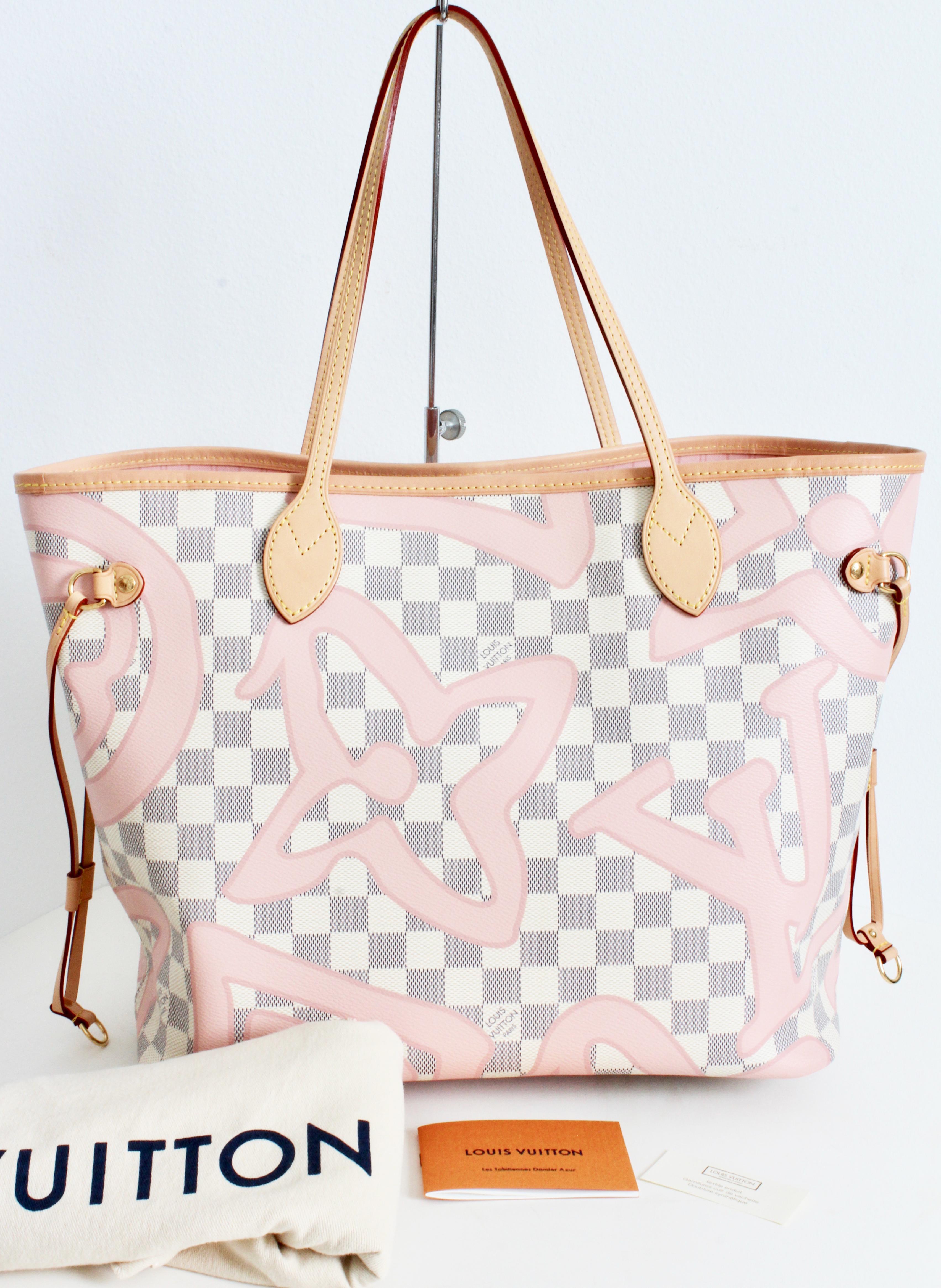 Louis Vuitton Damier Azur Tahitiennes Neverfull MM Tote Bag, from the limited edition 2017 Summer Spirit Collection.  Sold out quickly and so hard to find, especially in this condition.  Comes with dust bag, info cards & detachable pochette.  In