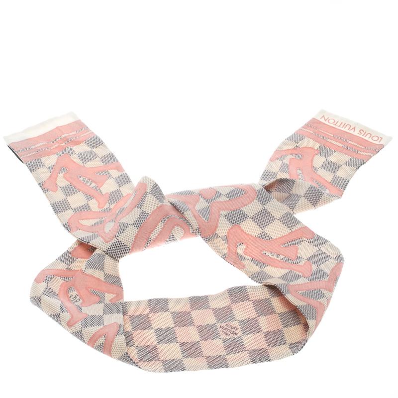 Louis Vuitton Azure Blue Silk Damier Pop Up Print Bandeau Scarf