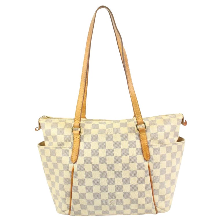 Auth Louis Vuitton Totally GM White Checkered Coated Canvas Shoulder Tote  Bag