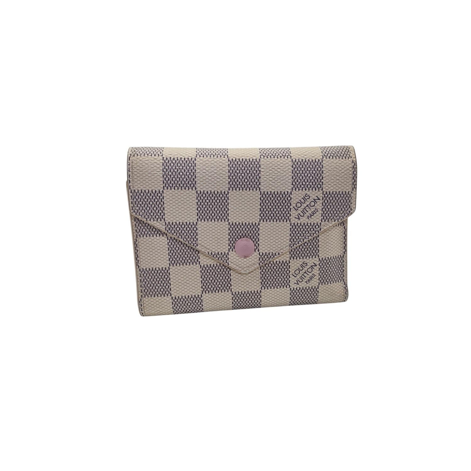 Brown Louis Vuitton Damier Azur Victorine Compact Wallet Rose Ballerine For Sale