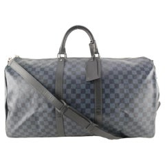Used Louis Vuitton Damier Cobalt Keepall Bandouliere 55 Duffle with Strap 79lz629s