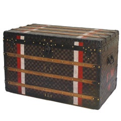 Louis Vuitton Damier Courier Trunk with FM Initials and Red and White Stripes