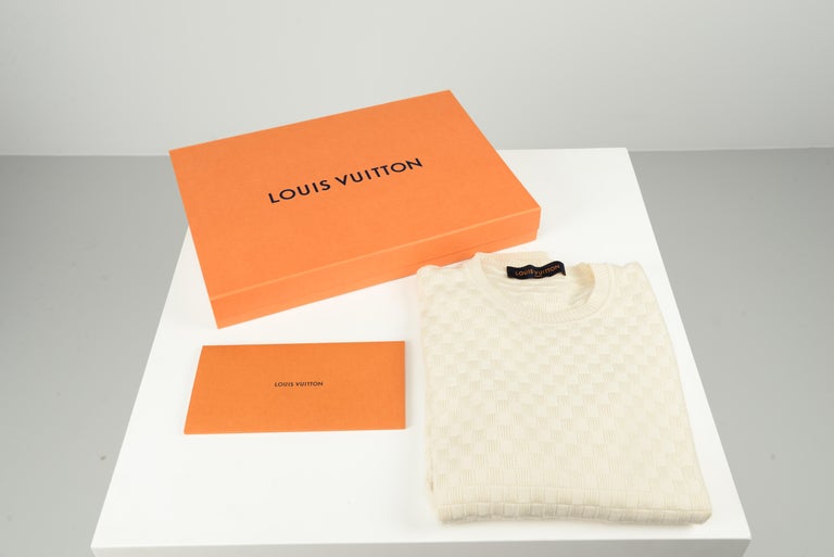 Louis Vuitton Damier Crew Neck White Sweater Size S/M 1A5VNL RARE