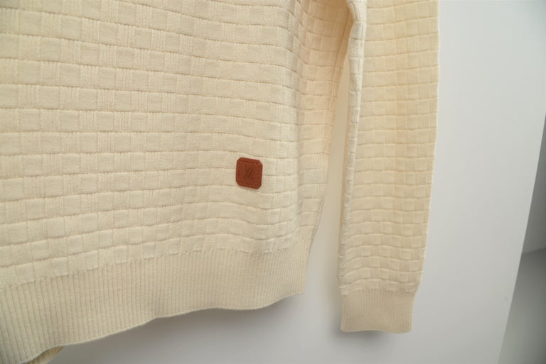 Louis Vuitton Damier Crew Neck White Sweater Size S/M 1A5VNL RARE For Sale  at 1stDibs