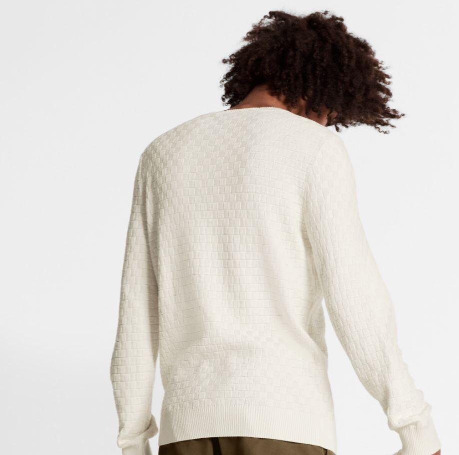 Louis Vuitton Damier Crew Neck White Sweater Size S/M 1A5VNL RARE For Sale 2