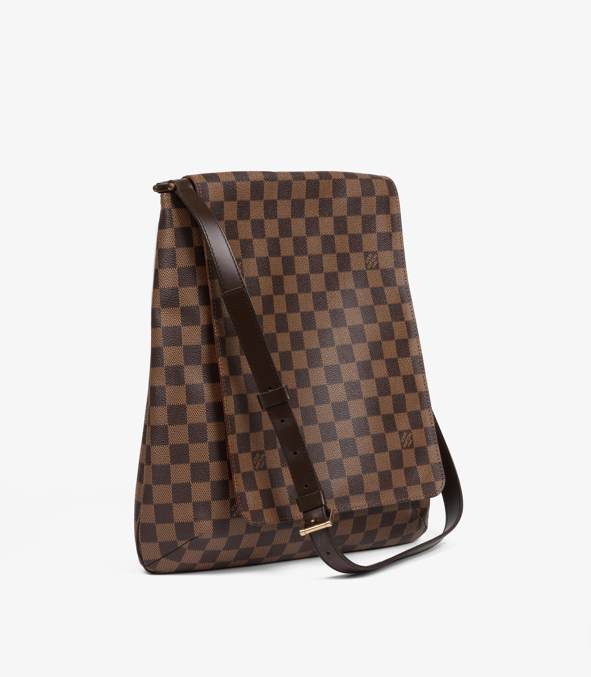 Gris Louis Vuitton Damier Ebene & Cuir de veau marron Vintage Musette Salsa GM en vente