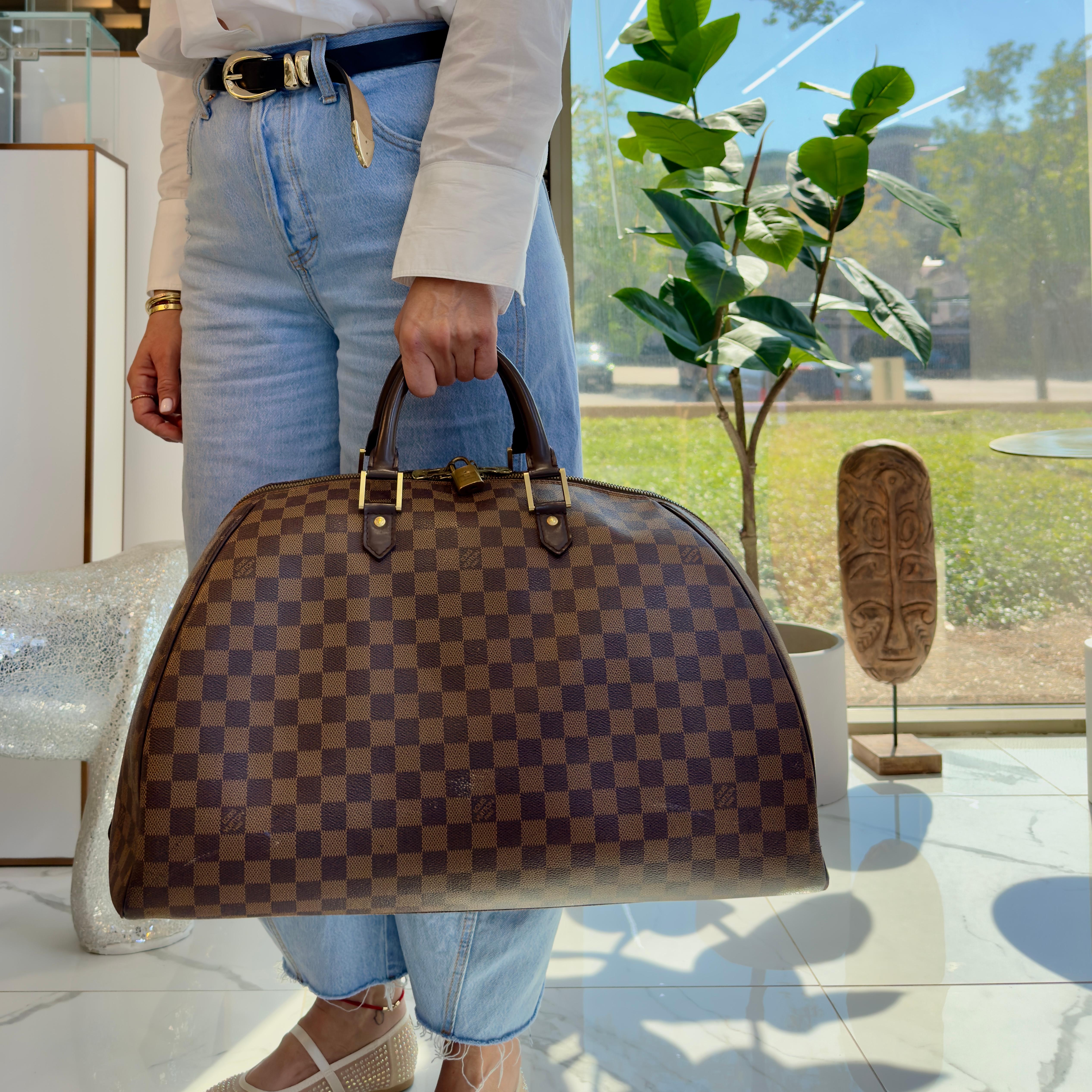 Louis Vuitton Damier Ebene Brown Canvas Ribera GM Satchel Weekender Handbag en vente 7