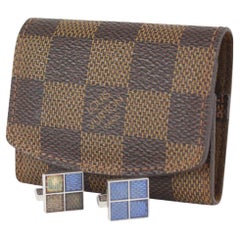 Damier Ebene Buton De Manchette Set aus Manschettenknöpfen und Beutel 85lvs727