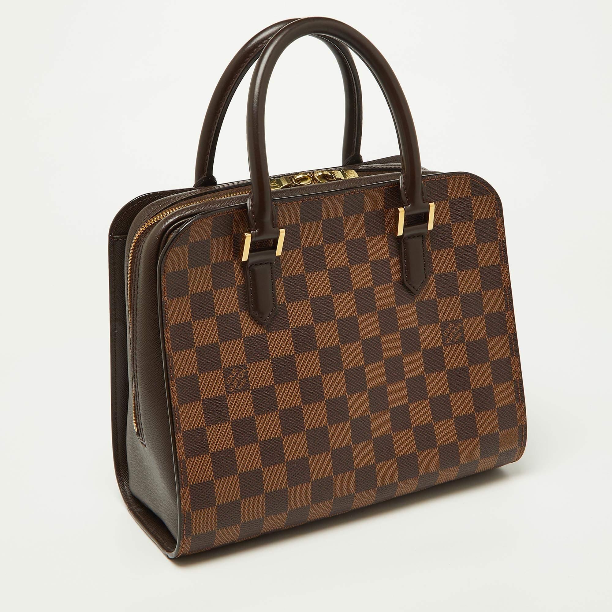 Bolso Triana Louis Vuitton Damier Ebene de lona y piel Marrón en venta