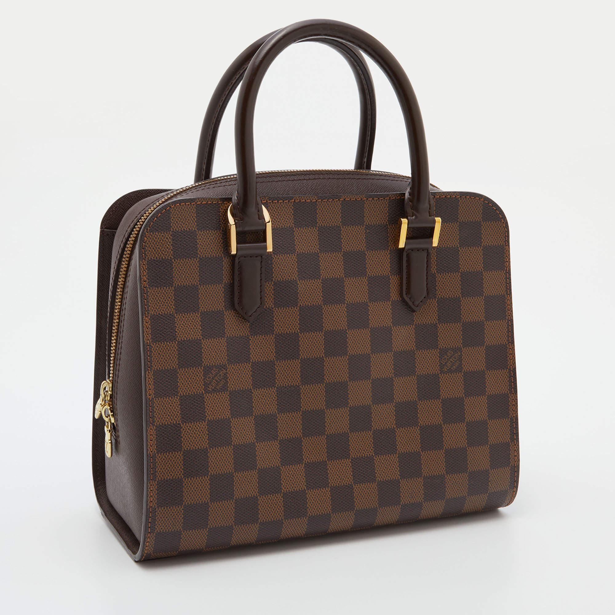 Louis Vuitton Damier Ebene Canvas and Leather Triana Bag In Good Condition In Dubai, Al Qouz 2