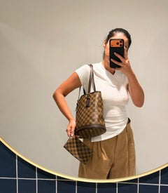 Louis Vuitton Damier Ebene Canvas & Calfskin Leather Petit Marais Bucket Bag