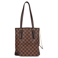 Louis Vuitton Damier Ebene Canvas & Calfskin Leather Petit Marais Bucket Bag