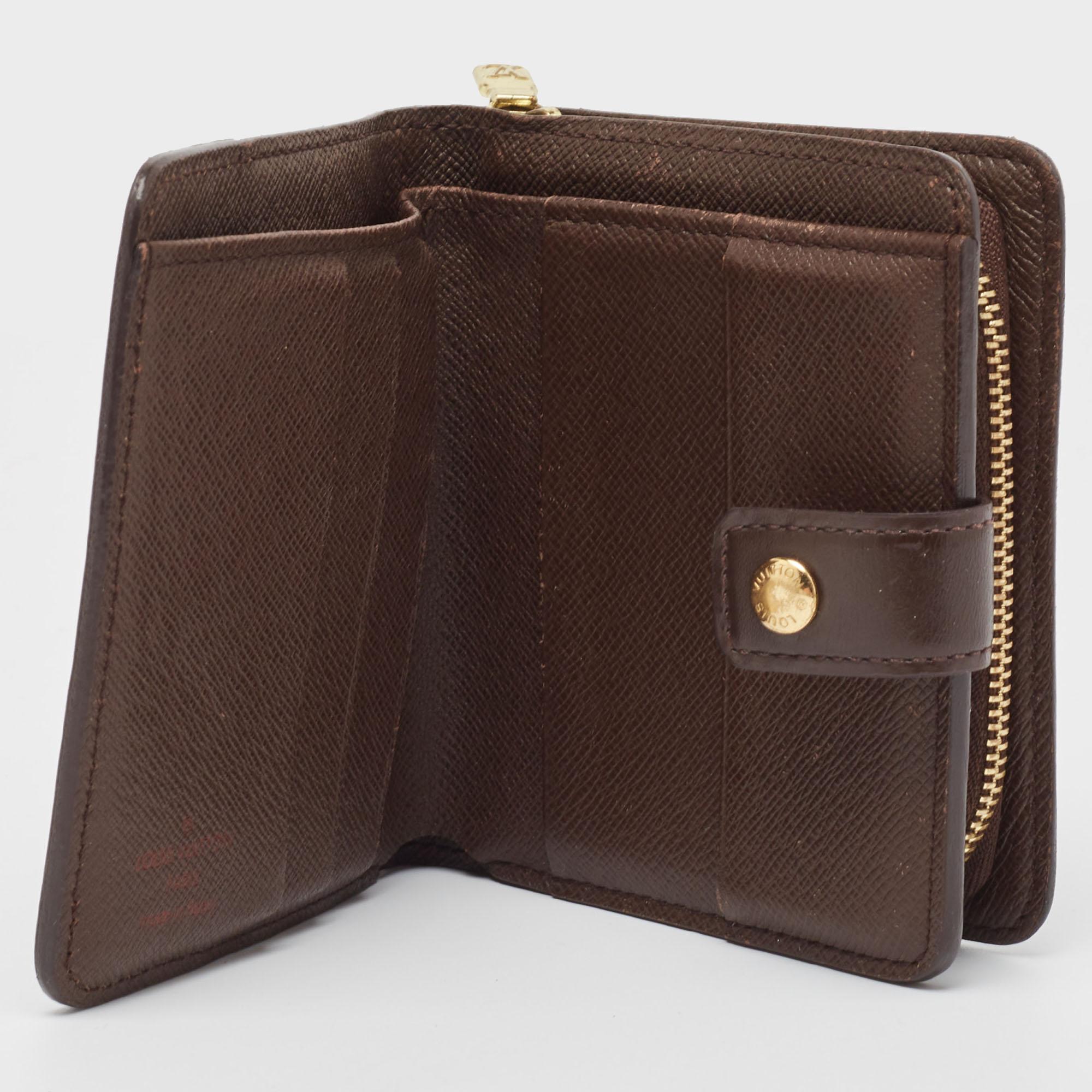 Louis Vuitton Damier Ebene Canvas Compact Zippy Brieftasche Damen im Angebot