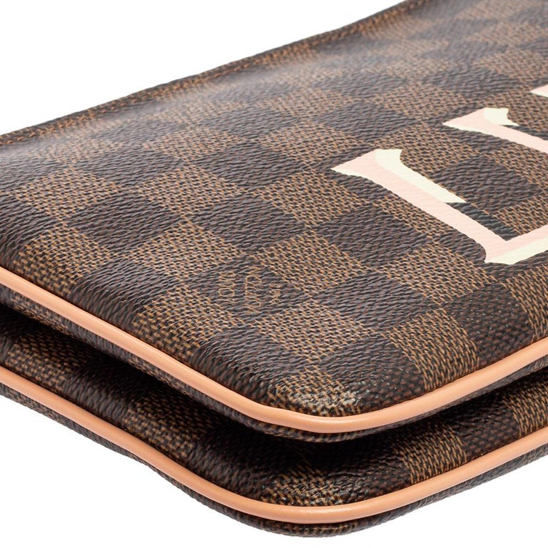 Louis Vuitton Damier Ebene Canvas Double Zip Pochette Bag