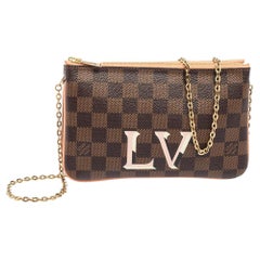 Louis Vuitton Damier Ebene Canvas Pochette Tasche mit doppeltem Reißverschluss