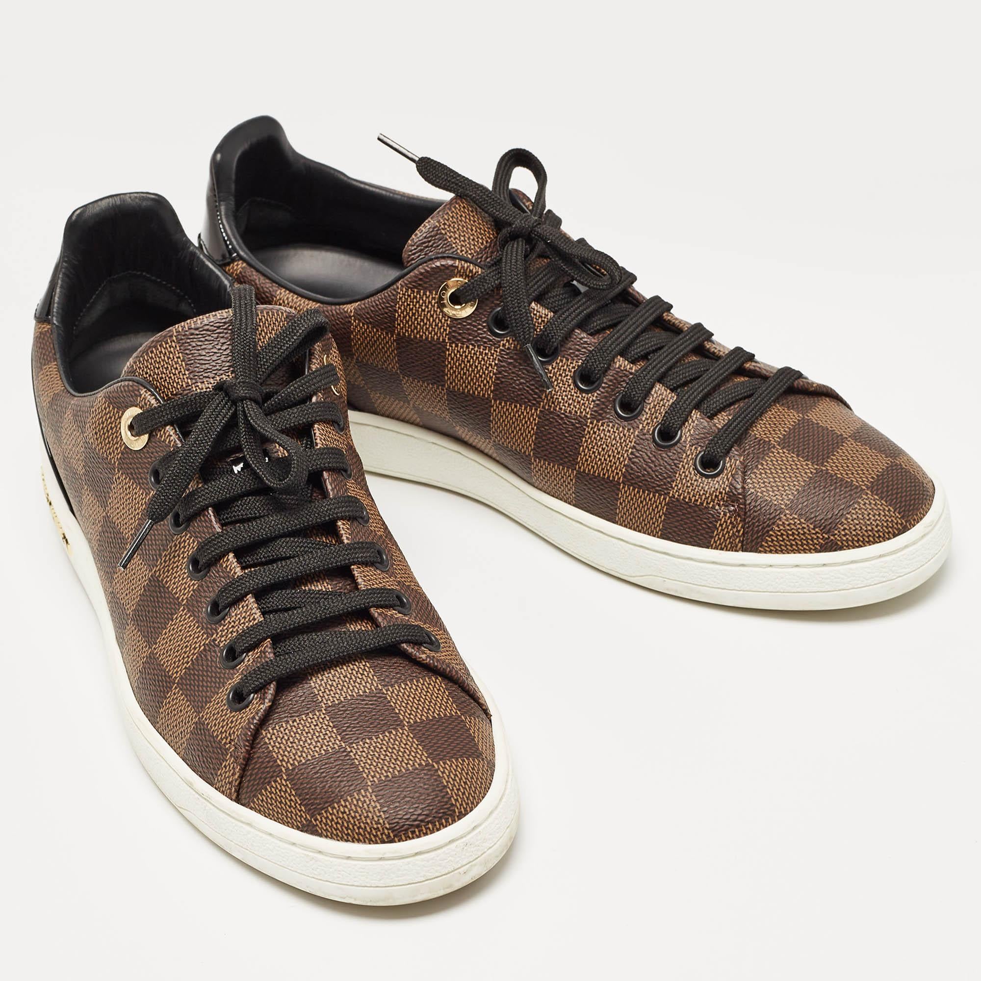 Louis Vuitton Damier Ebene Canvas Frontrow Sneakers Size 38.5 In Good Condition In Dubai, Al Qouz 2