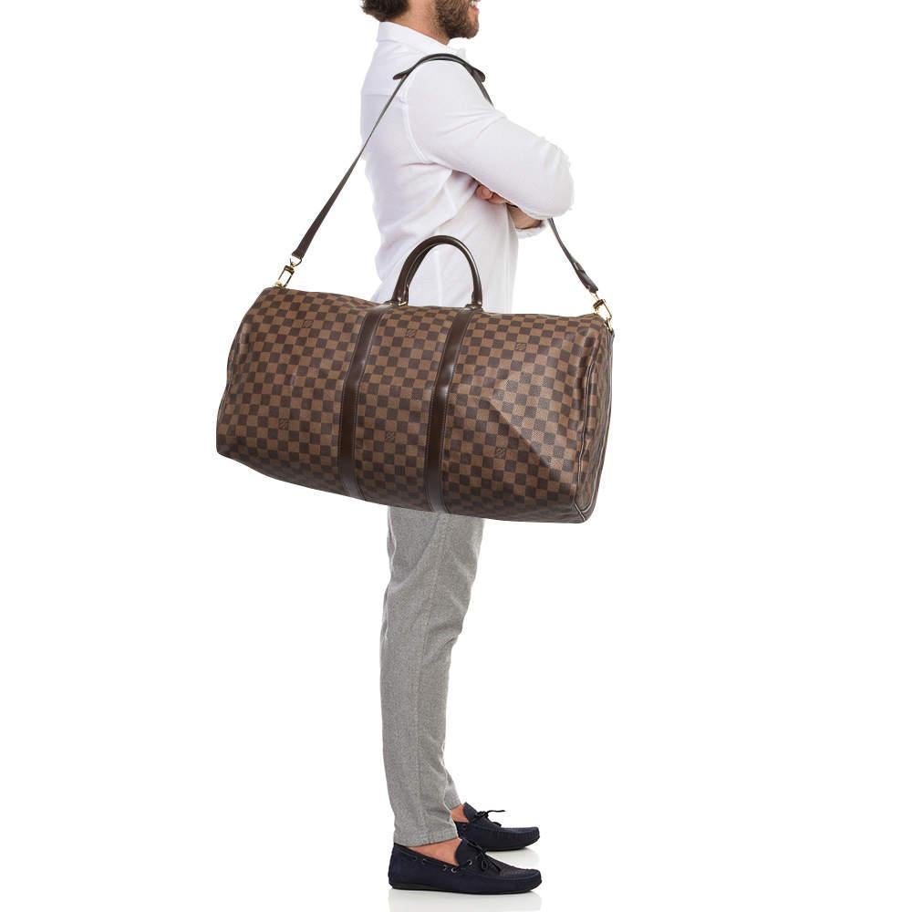 Louis Vuitton Damier Ebene Canvas Keepall Bandouliere 55 Bag For Sale 2