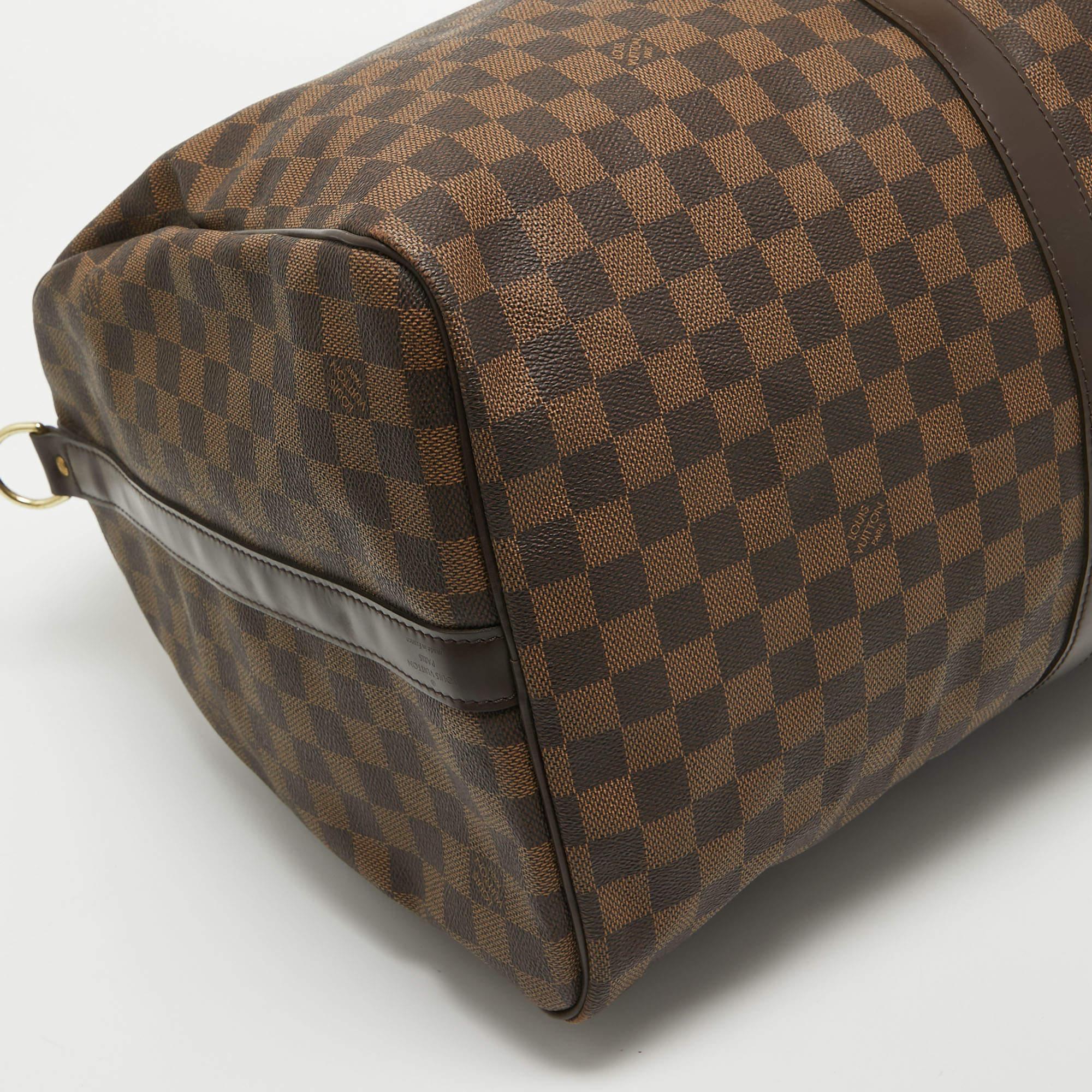 Louis Vuitton Damier Ebene Canvas Keepall Bandouliere 55 Bag For Sale 3