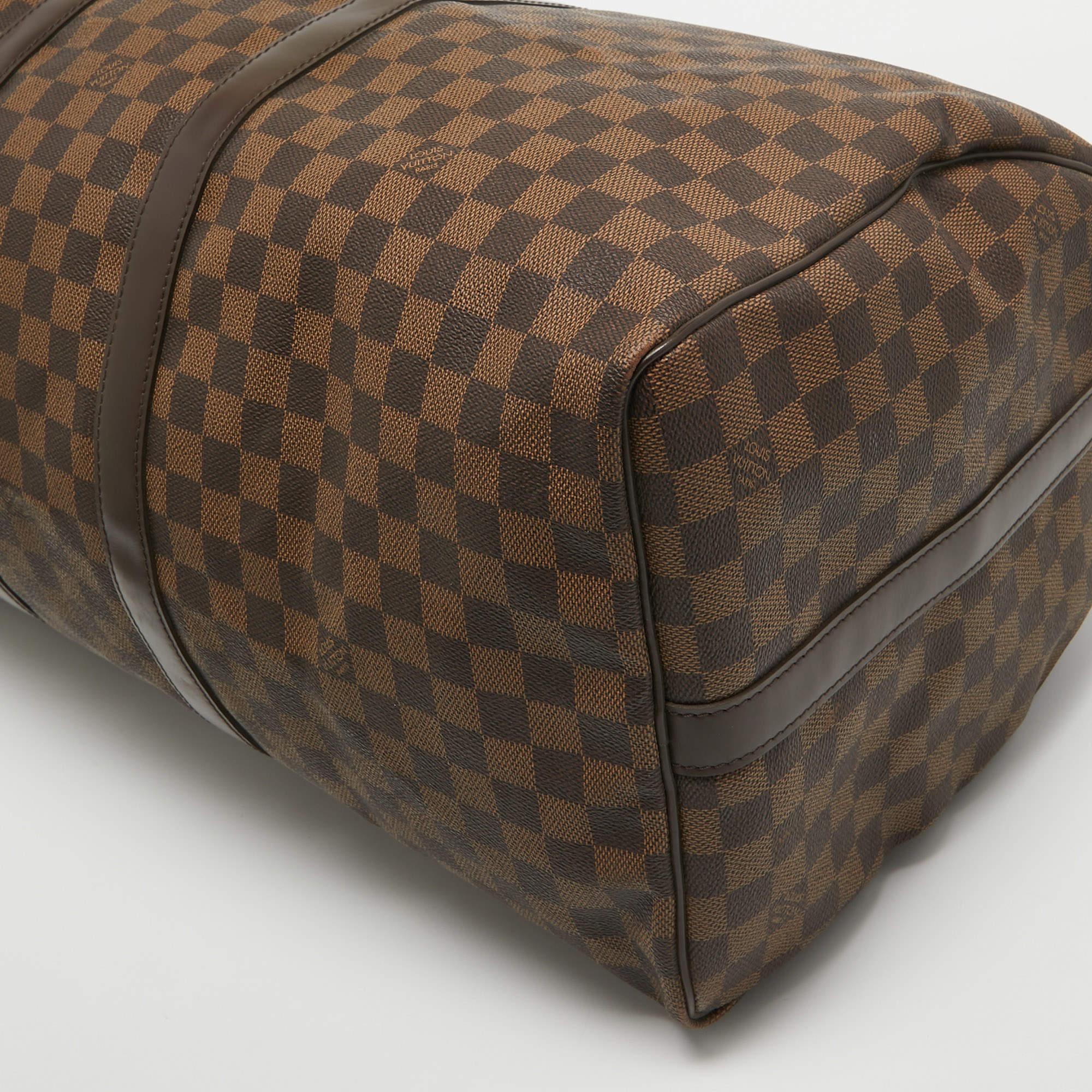 Louis Vuitton Damier Ebene Canvas Keepall Bandouliere 55 Bag For Sale 4
