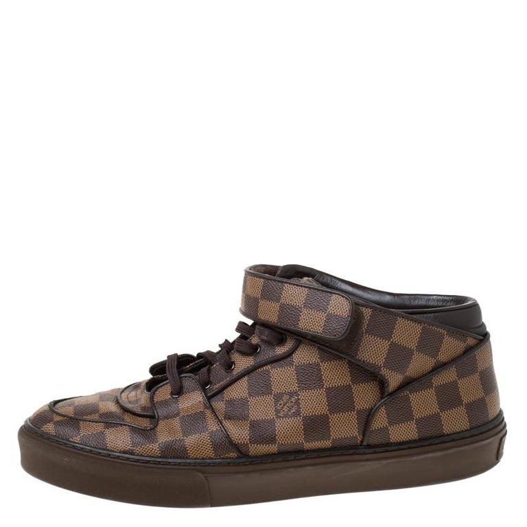 Louis Vuitton Damier Ebene Canvas Lace Up High Top Sneakers Size 45 For Sale at 1stdibs