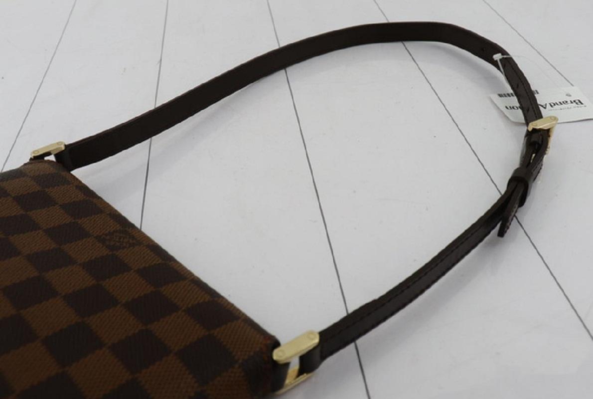 Brown Louis Vuitton Damier Ebene Canvas Leather Musette Salsa Short Strap PM Bag For Sale