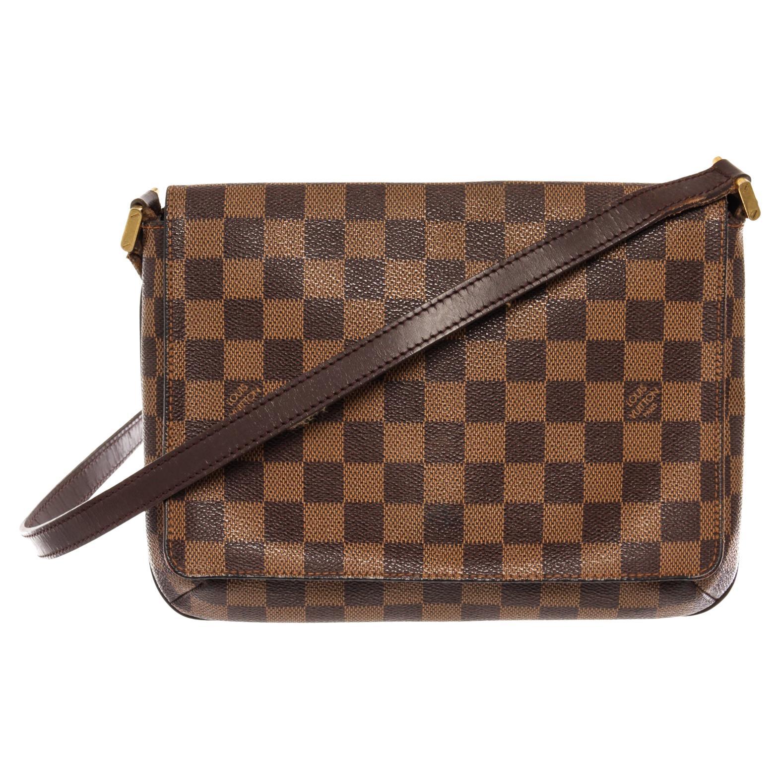 Louis Vuitton Damier Ebene Canvas Leather Musette Tango Short Strap Shoulder Bag
