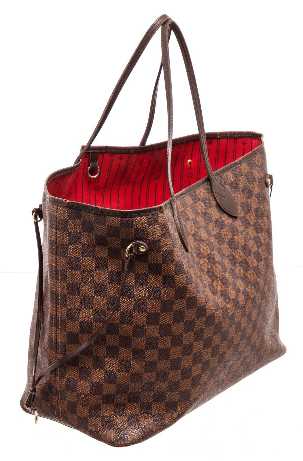 Women's Louis Vuitton Damier Ebene Canvas Leather Neverfull GM Bag