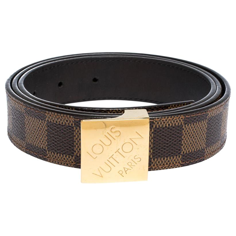 Louis Vuitton Damier Ebene Canvas Logo Buckle Belt 100CM