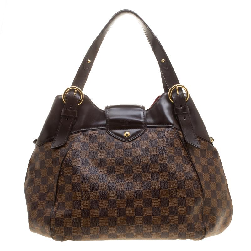 Louis Vuitton's handbags are popular owing to their high style and functionality. This Sistina GM bag, like all the other handbags, is durable and stylish. Crafted from Damier Ebene canvas and leather, the brown bag can be paraded using the top