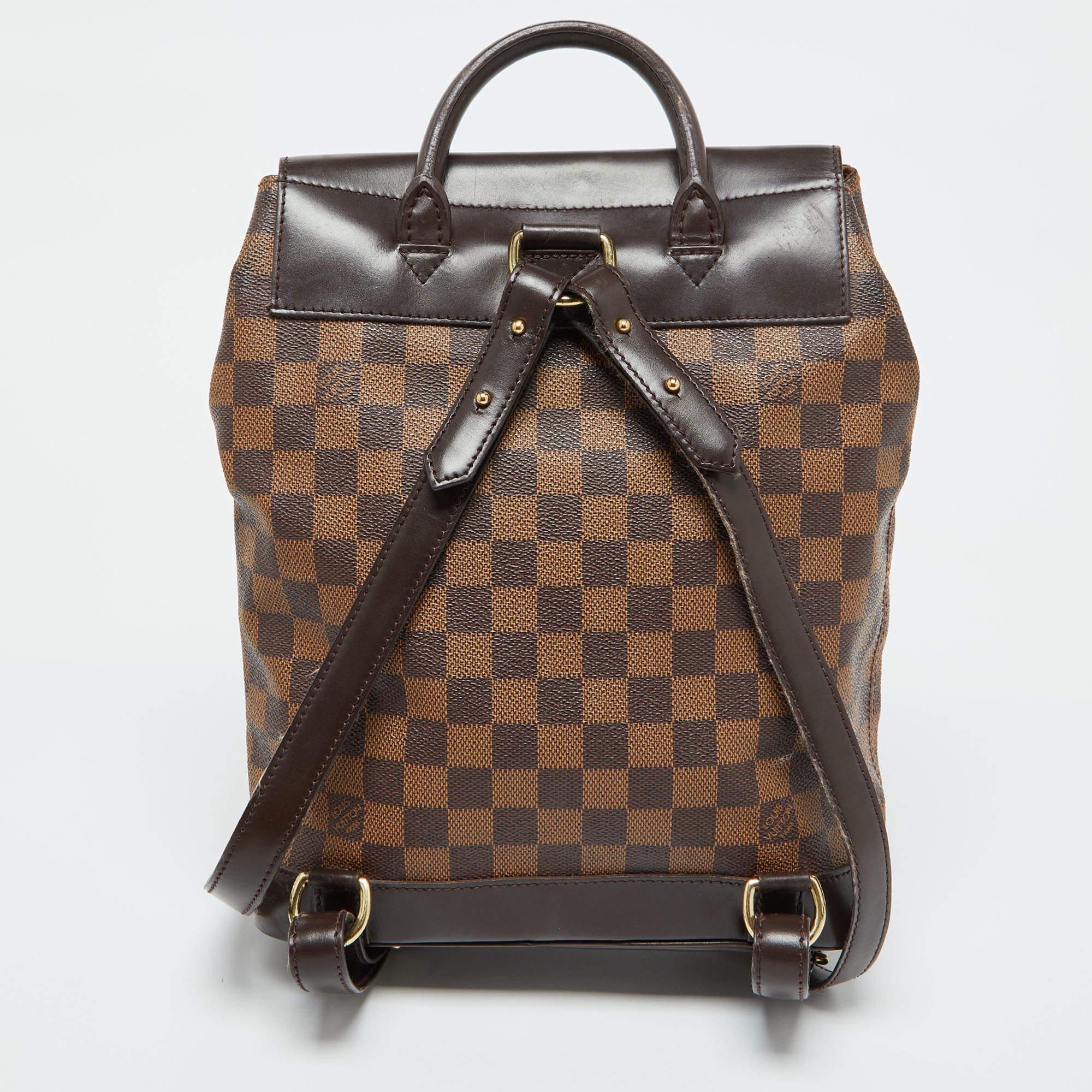Louis Vuitton Damier Ebene Canvas Soho Backpack In Good Condition For Sale In Dubai, Al Qouz 2