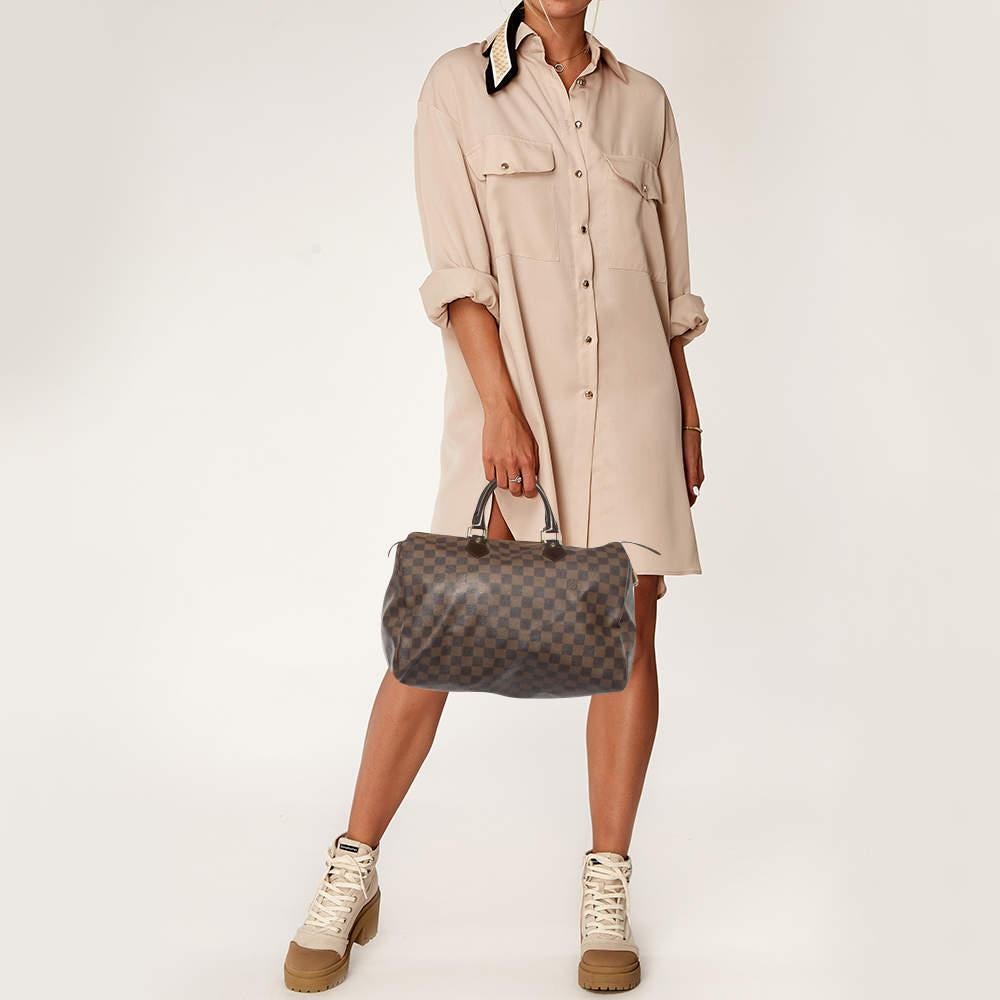 Louis Vuitton Damier Ebene Canvas Speedy 35 Bag For Sale 14